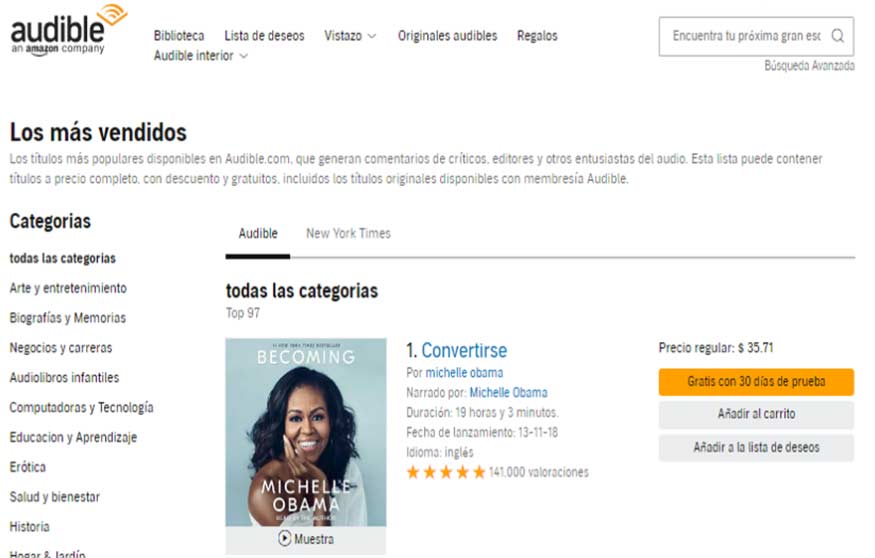 Cómo ver el catálogo de audiolibros de Audible